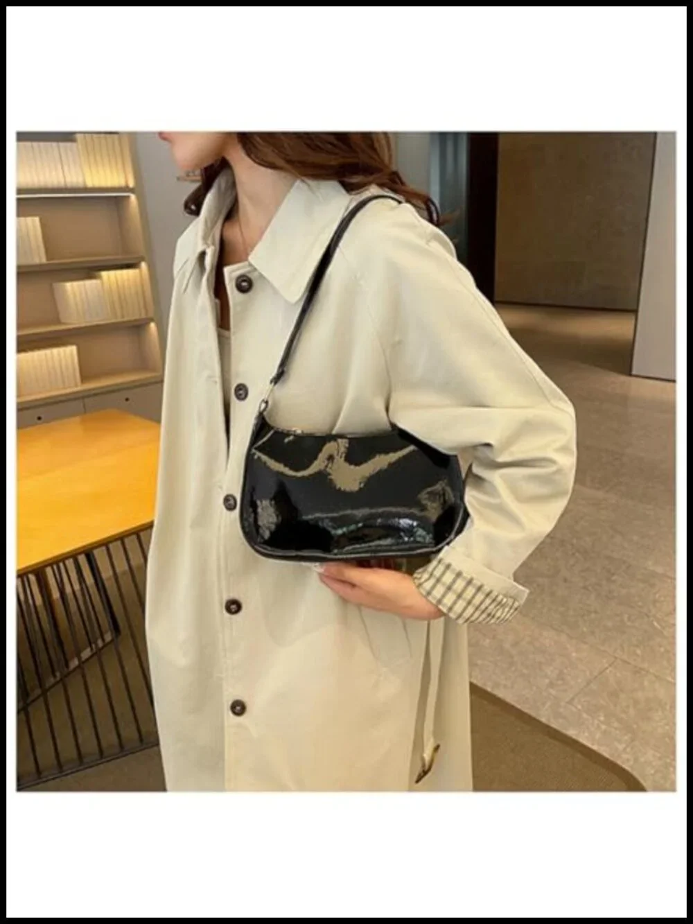 Patent Vegan Leather Evening Purse Shiny Clutch MINI Hobo Handbag Shoulder Bags